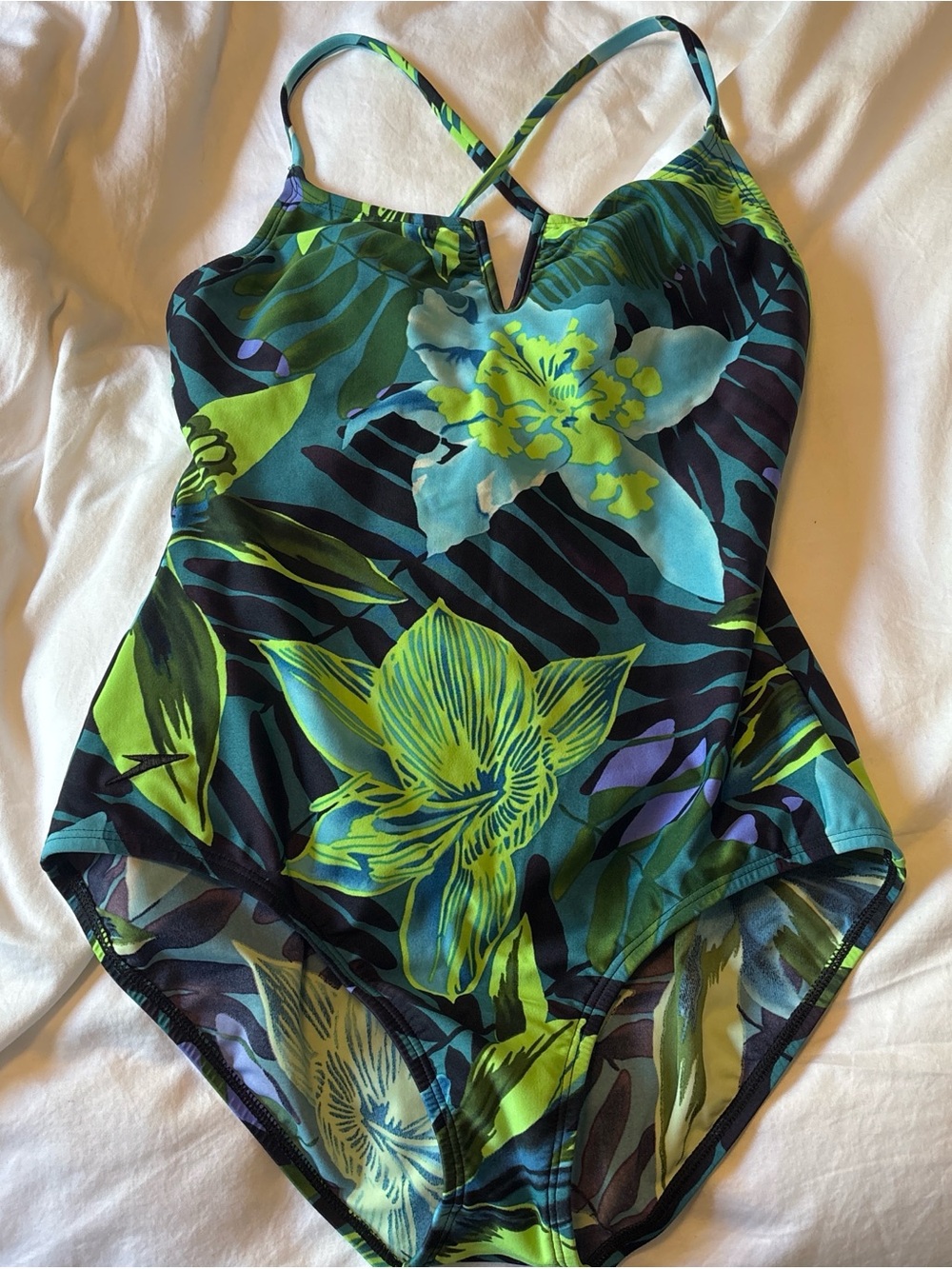 Speedo blue One-Piece Swimsuit with Teal & Lime Accents